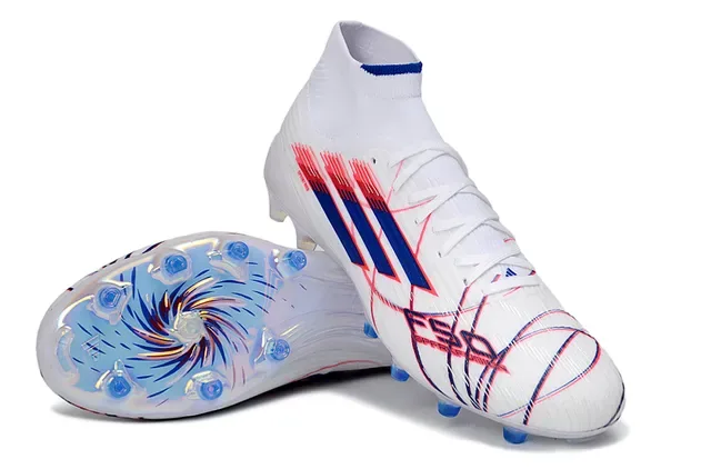 Adidas সাদা নীল সক-ফিট কলার স্বচ্ছ ইরিডেসেন্ট সোলপ্লেট ফার্ম গ্রাউন্ড ফুটবল জুতা 4