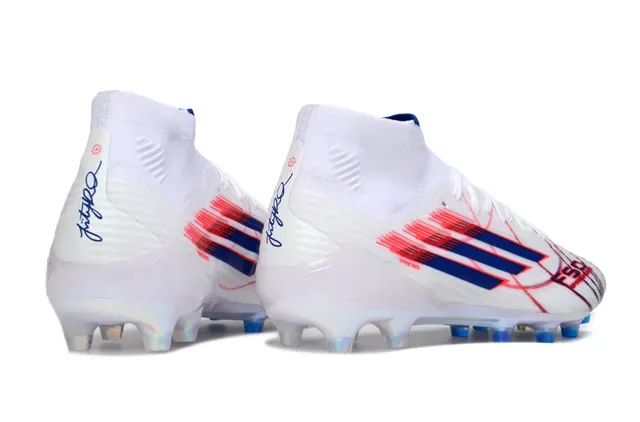 Adidas সাদা নীল সক-ফিট কলার স্বচ্ছ ইরিডেসেন্ট সোলপ্লেট ফার্ম গ্রাউন্ড ফুটবল জুতা 5