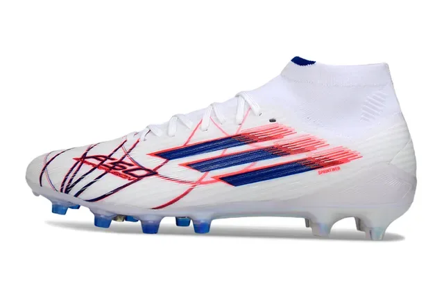 Adidas সাদা নীল সক-ফিট কলার স্বচ্ছ ইরিডেসেন্ট সোলপ্লেট ফার্ম গ্রাউন্ড ফুটবল জুতা 7