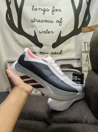 Adidas White Gray Laceless Slip-On Textured Knit Upper Lifestyle Sneakers 5