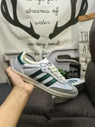 Adidas White Green Low-Top Perforated Toe Lifestyle Sneakers 5