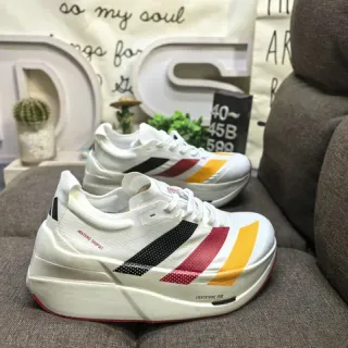 Adidas White Multicolor Engineered Mesh Upper Three-Color Striped Side Panel Running Shoes