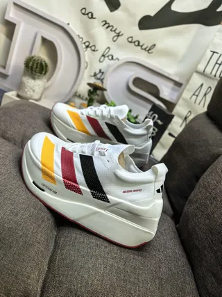 Adidas White Multicolor Engineered Mesh Upper Three-Color Striped Side Panel Running Shoes 7