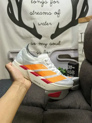Adidas White Orange Engineered Mesh Upper Sculpted Lightstrike Pro Midsole Running Shoes 5