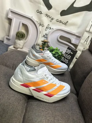 Adidas White Orange Engineered Mesh Upper Sculpted Lightstrike Pro Midsole Running Shoes 9
