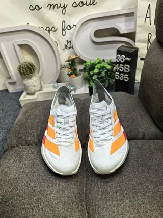Adidas White Orange Engineered Mesh Upper Sculpted Lightstrike Pro Midsole Running Shoes 10