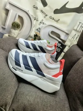 Adidas White Orange Perforated Mesh Upper Three-Stripe Side Branding Running Shoes 7