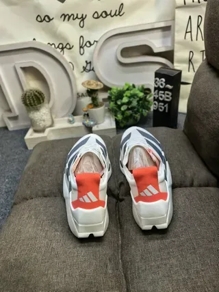 Adidas White Orange Perforated Mesh Upper Three-Stripe Side Branding Running Shoes 8