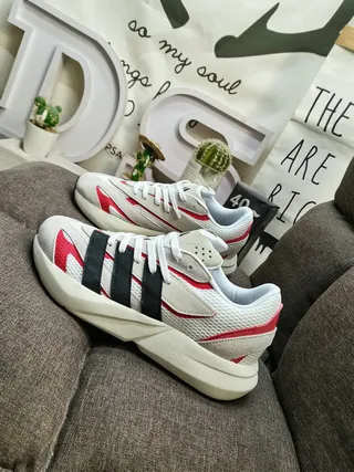 Adidas White Red Chunky Sculpted Sole Mesh And Synthetic Overlay Construction Lifestyle Sneakers 7