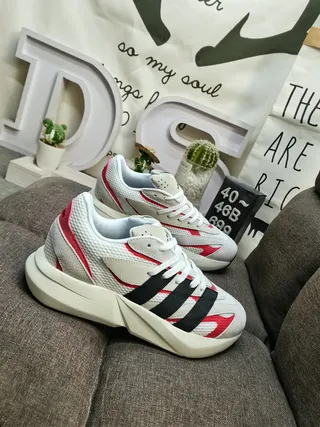 Adidas White Red Chunky Sculpted Sole Mesh And Synthetic Overlay Construction Lifestyle Sneakers 9