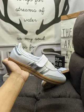 Adidas White Silver Laceless Velcro Strap Lifestyle Sneakers 5