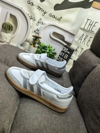 Adidas White Silver Laceless Velcro Strap Lifestyle Sneakers 7