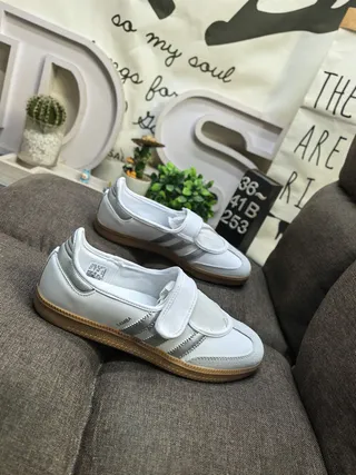 Adidas White Silver Laceless Velcro Strap Lifestyle Sneakers 9