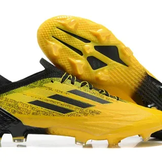 Adidas হলুদ কালো লো-কাট মোল্ডেড উপর অসমমিত লেসিং সিস্টেম ফার্ম-গ্রাউন্ড সকার শোজ