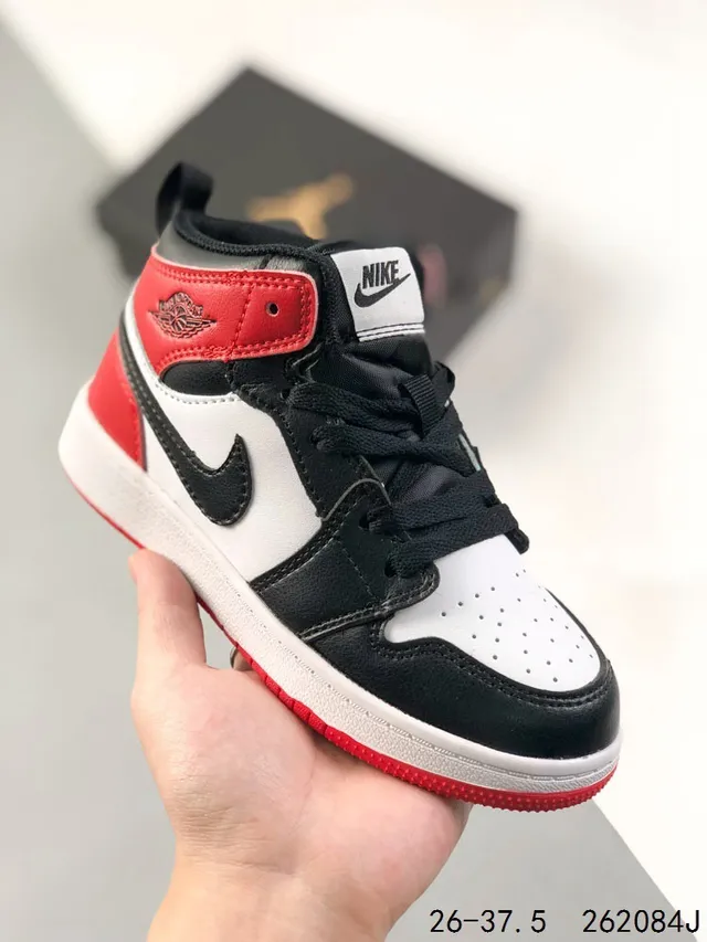 Air Jordan 1 Black Red White Kids Basketball Shoes 4