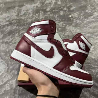 Air Jordan 1 Burgundy and White Leather Basketball Shoes