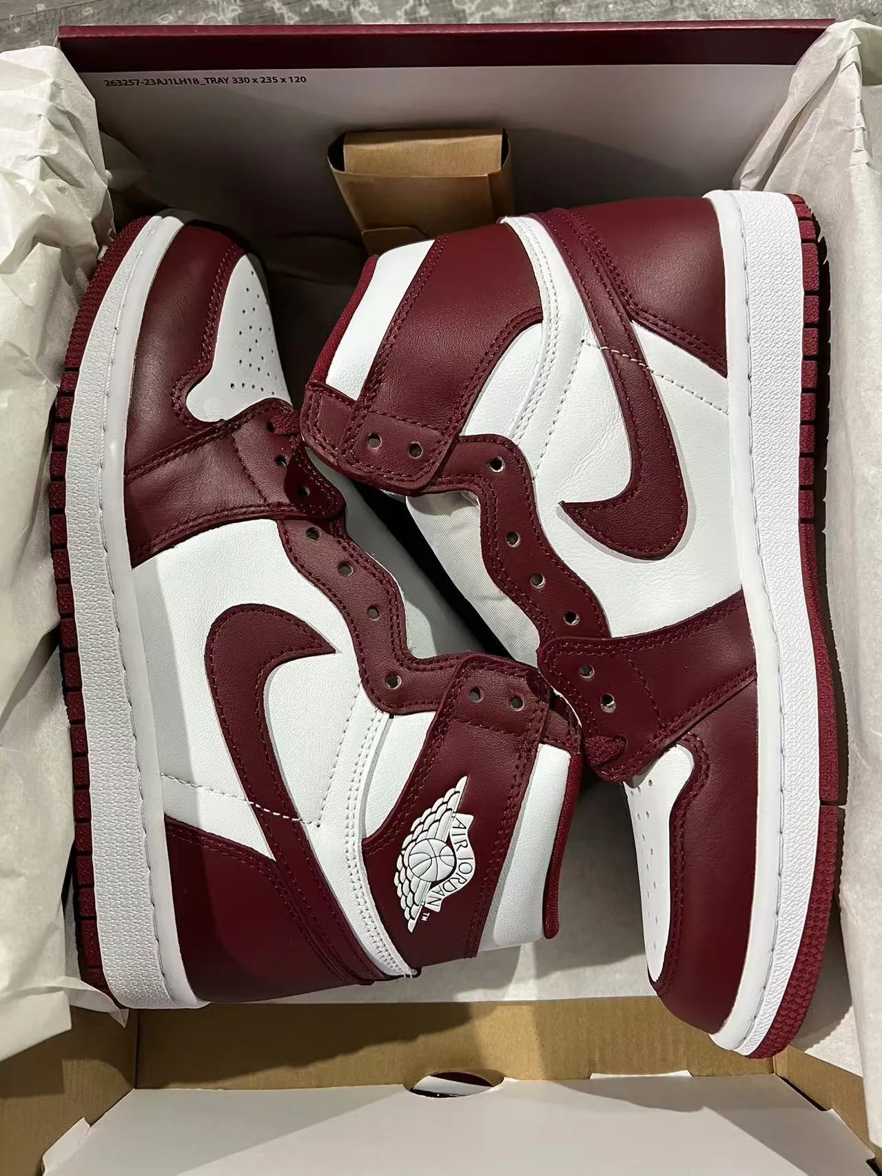 Air Jordan 1 Burgundy and White Leather Basketball Shoes 9