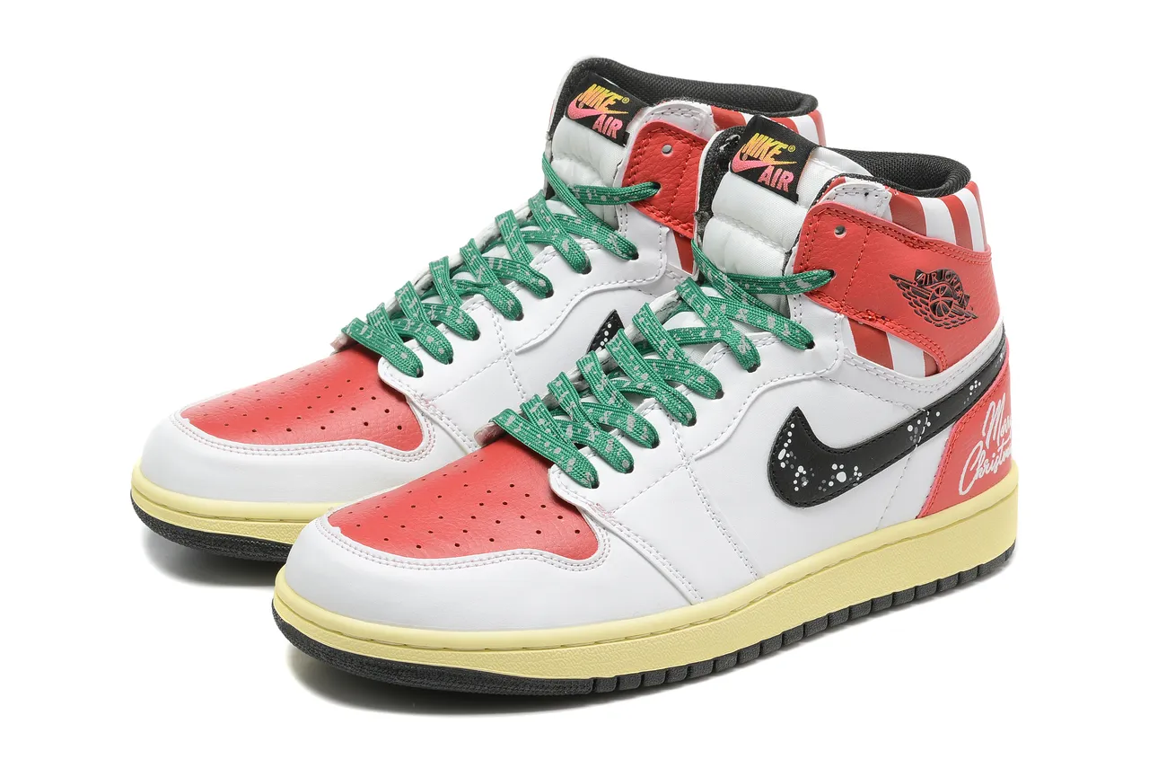 Air Jordan 1 High Merry Christmas White Red Green Basketball Shoes 2