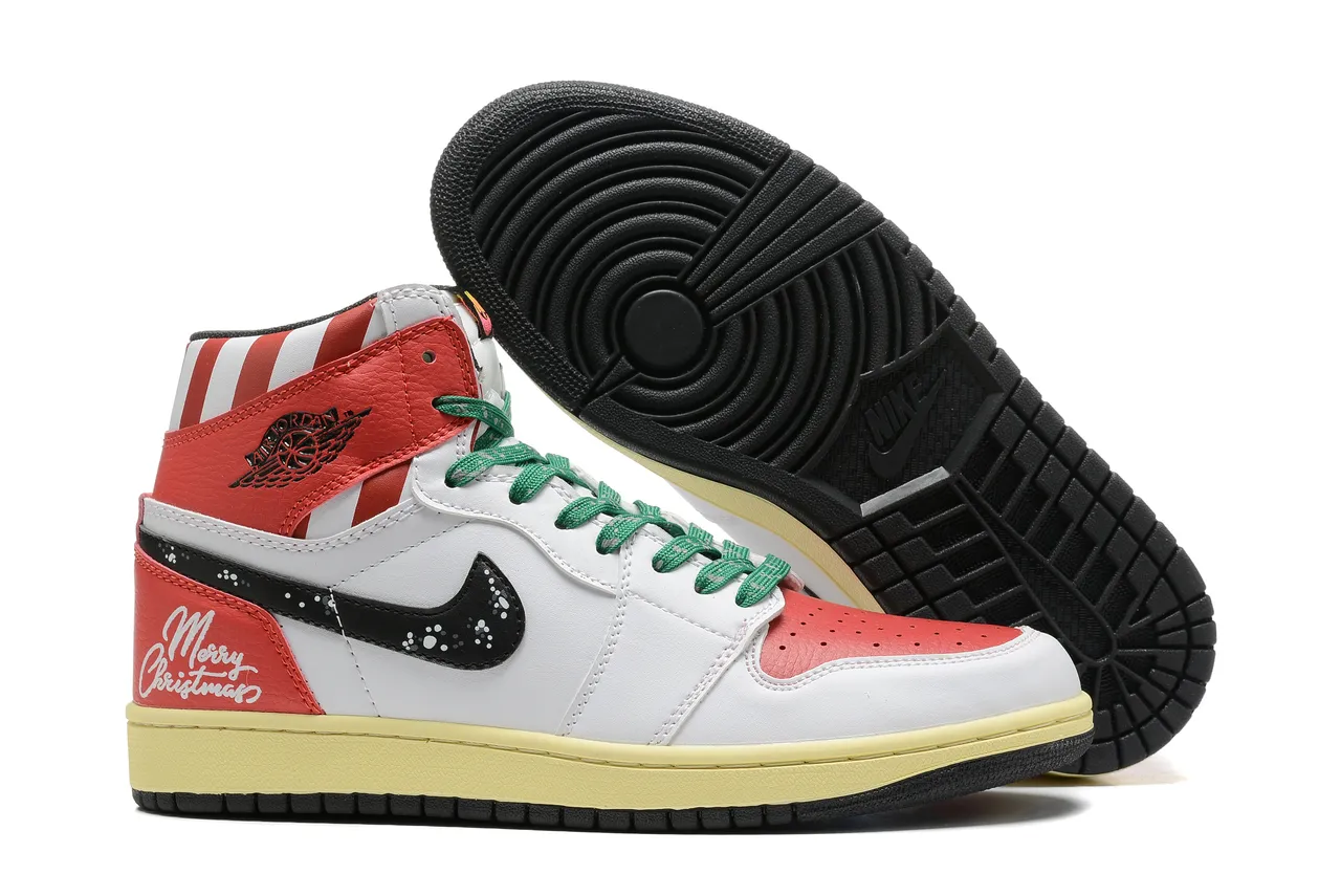 Air Jordan 1 High Merry Christmas White Red Green Basketball Shoes 3