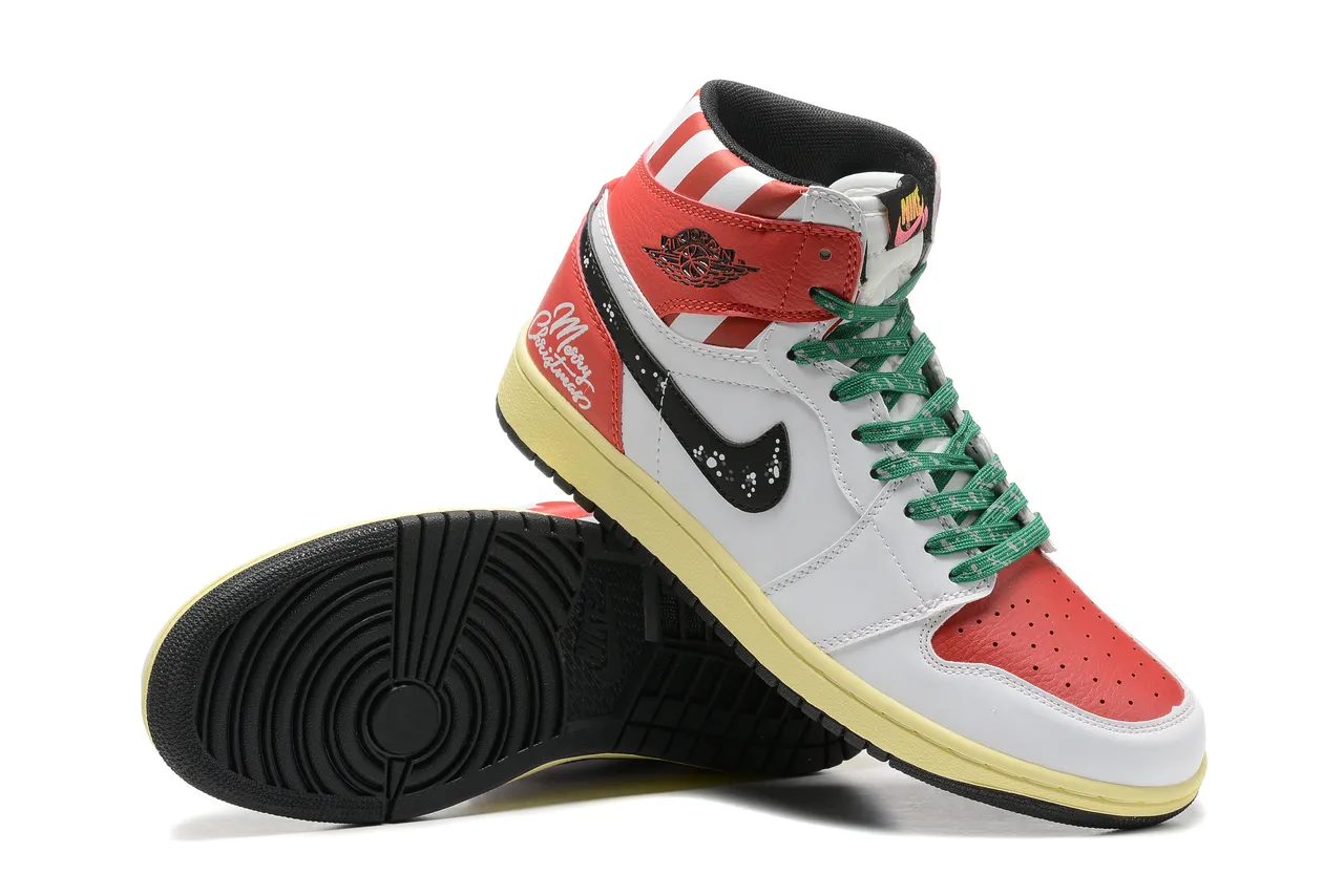 Air Jordan 1 High Merry Christmas White Red Green Basketball Shoes 4