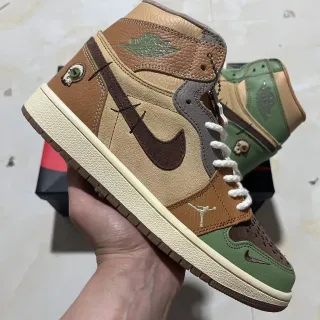 Air Jordan 1 High Patchwork Tan Olive Green Basketball Shoes