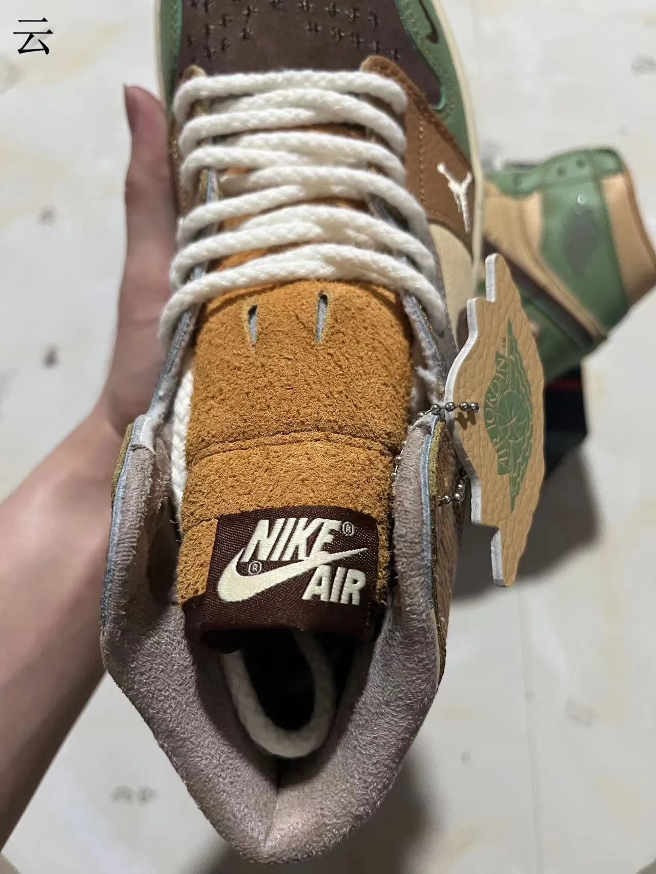 Air Jordan 1 High Patchwork Tan Olive Green Basketball Shoes 4