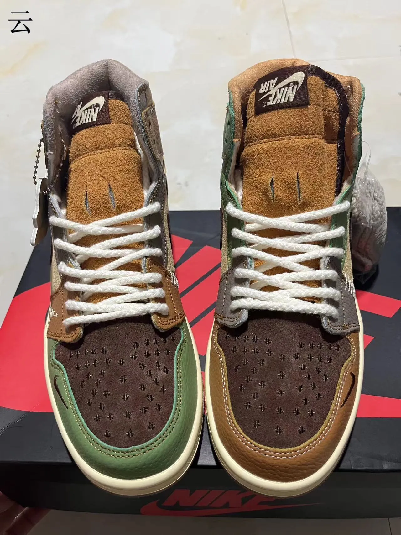 Air Jordan 1 High Patchwork Tan Olive Green Basketball Shoes 8