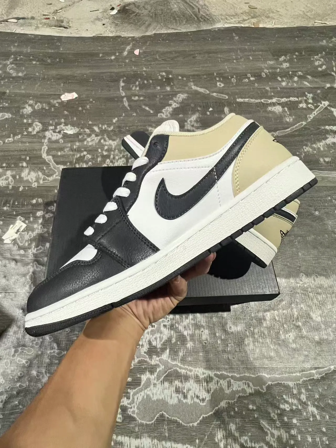 Air Jordan 1 Low Beige White Black Lifestyle Sneakers 5
