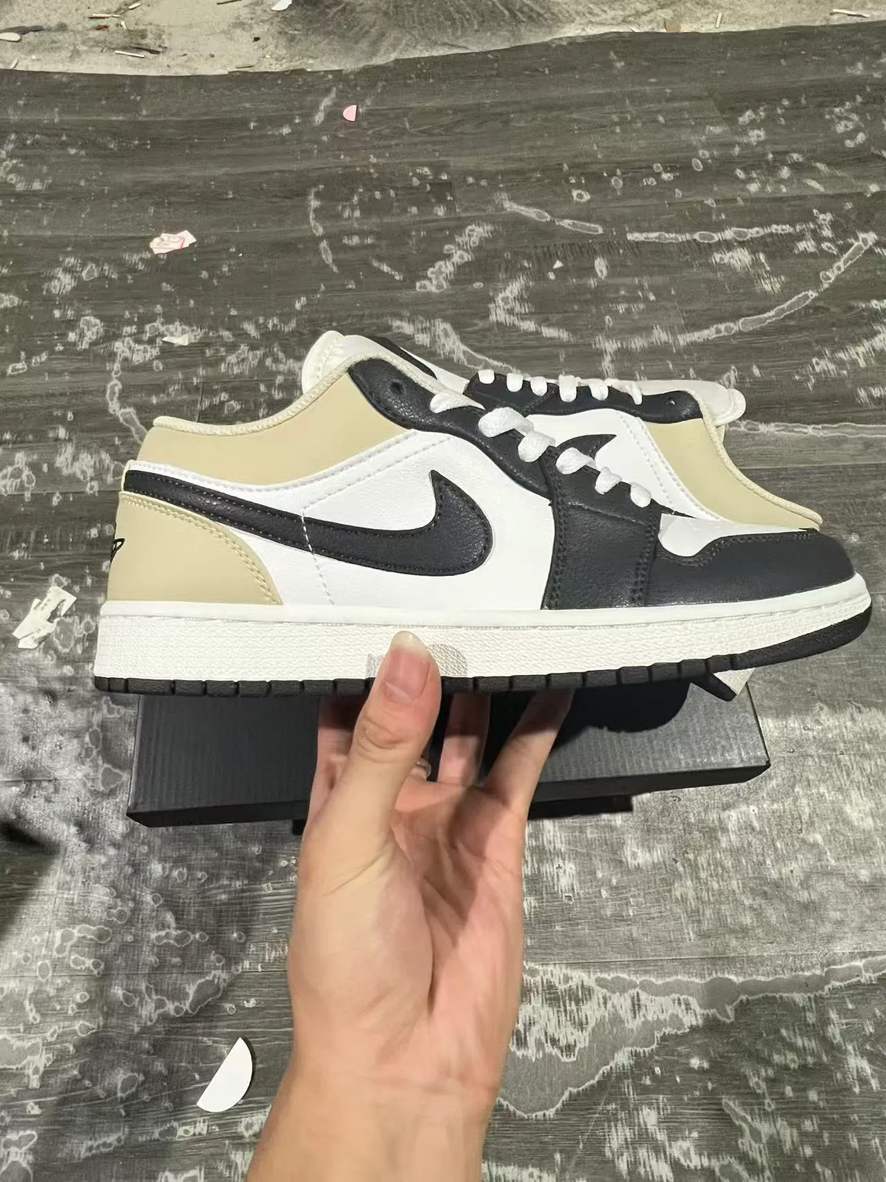 Air Jordan 1 Low Beige White Black Lifestyle Sneakers 7