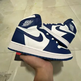 Air Jordan 1 Navy and White High-Top Basketball Shoes