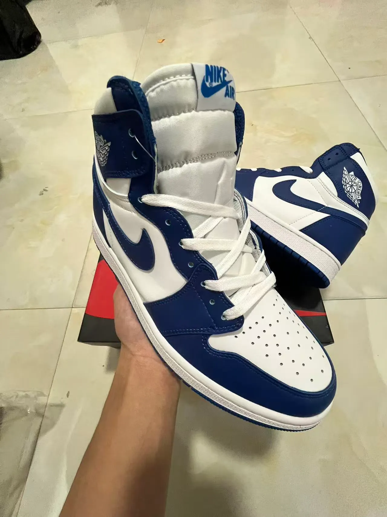 Air Jordan 1 Navy and White High-Top Basketball Shoes 2