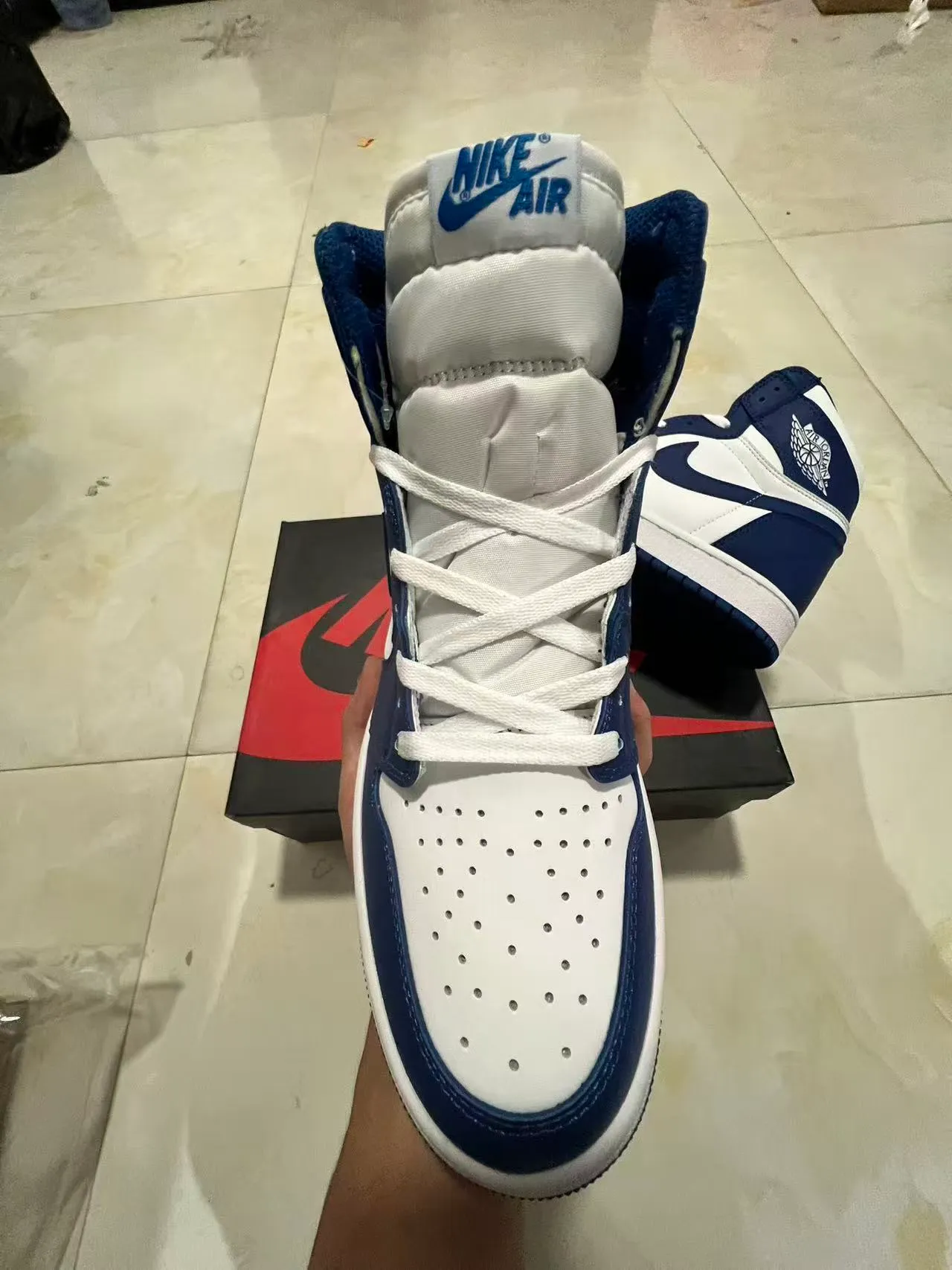 Air Jordan 1 Navy and White High-Top Basketball Shoes 3