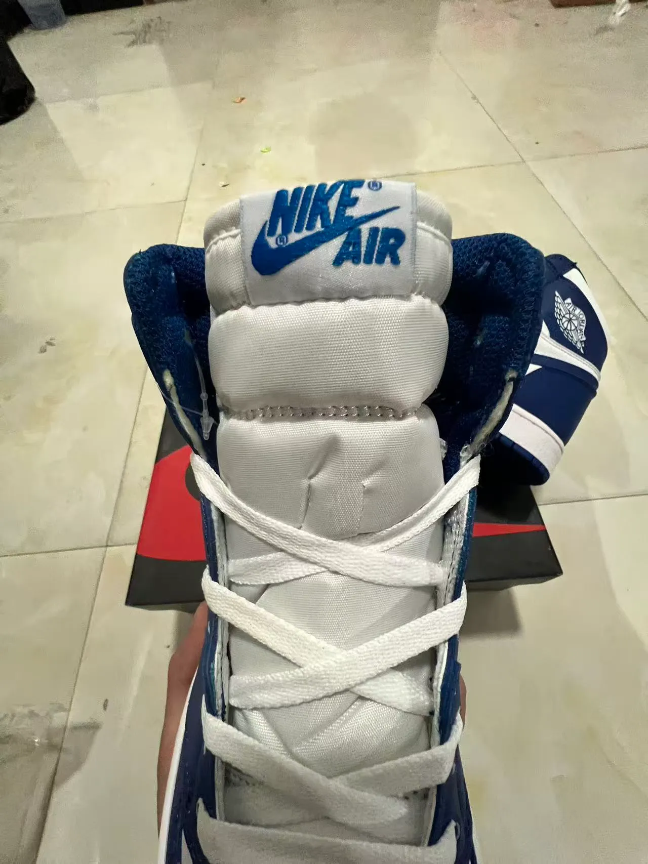 Air Jordan 1 Navy and White High-Top Basketball Shoes 4