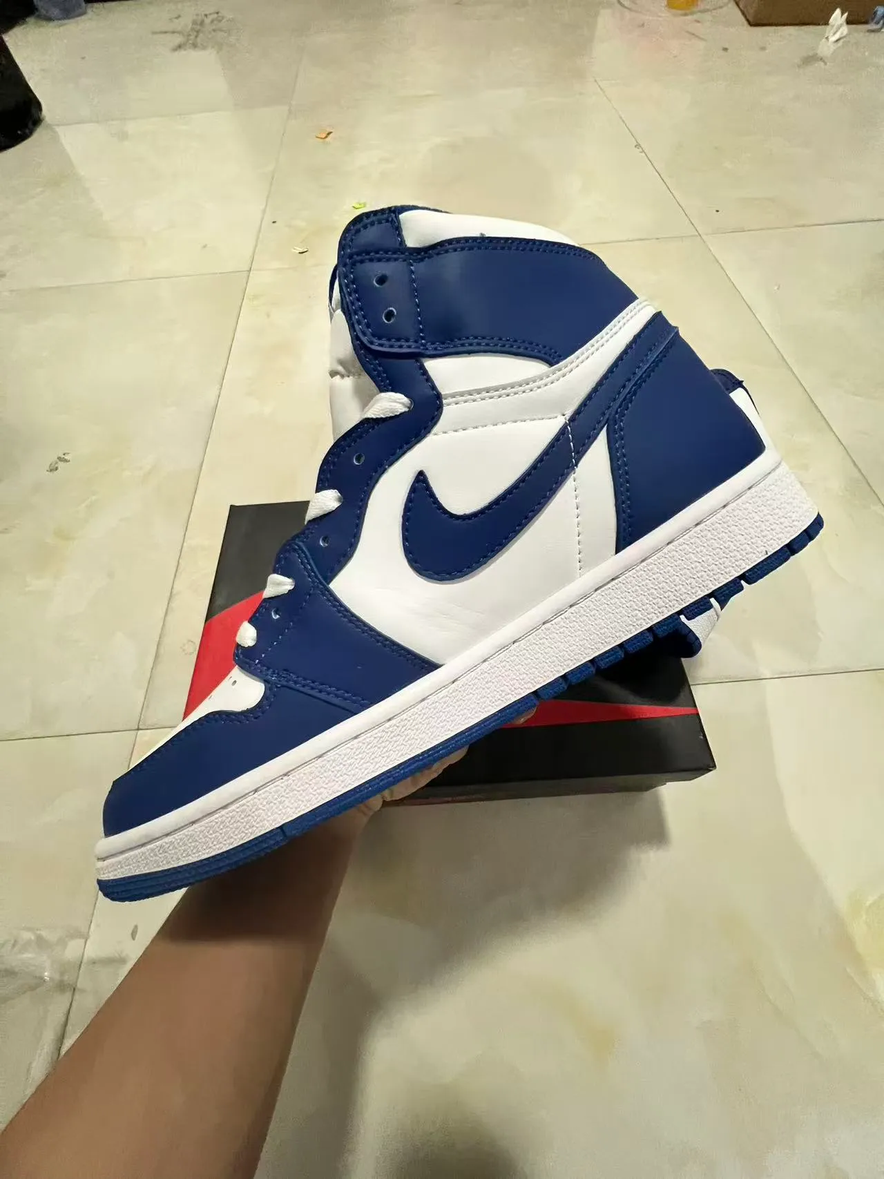 Air Jordan 1 Navy and White High-Top Basketball Shoes 5