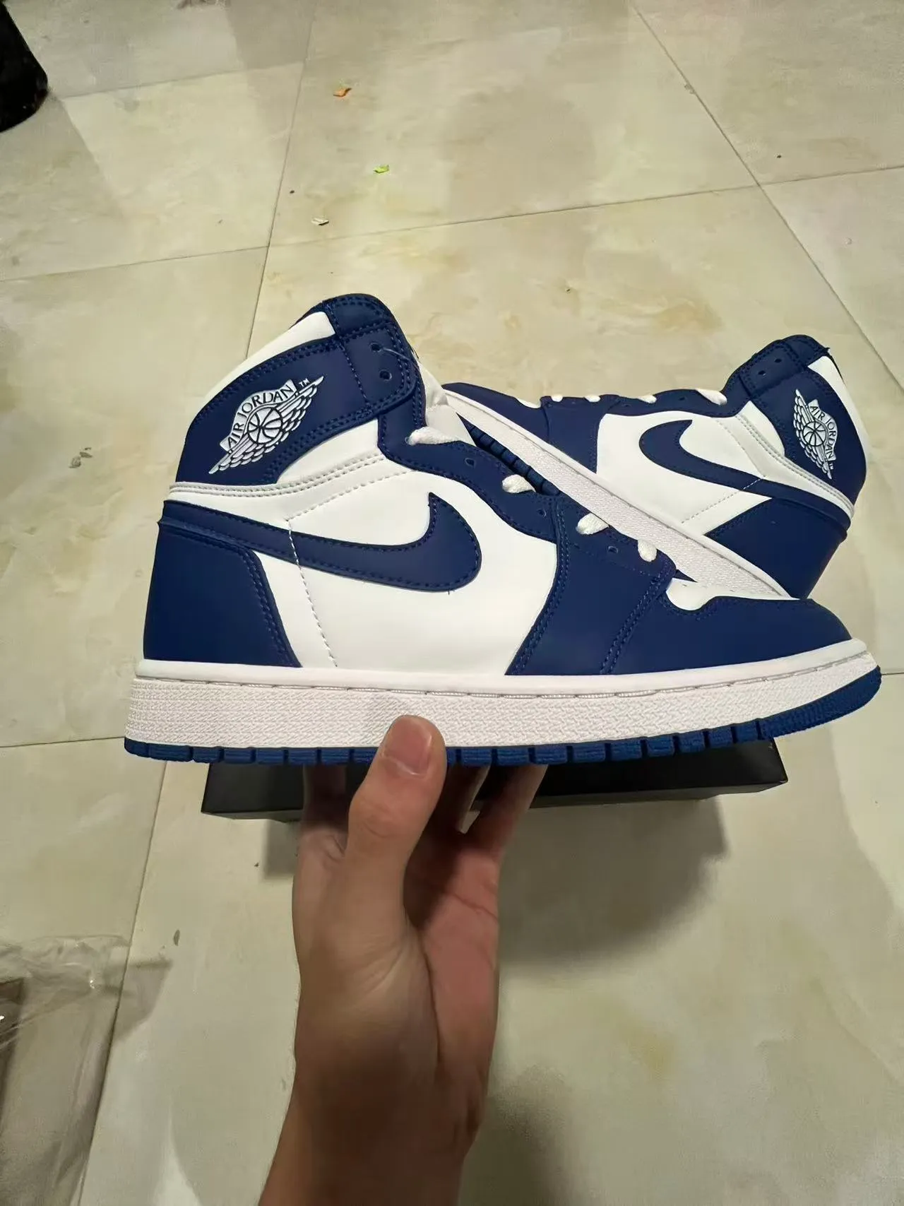 Air Jordan 1 Navy and White High-Top Basketball Shoes 7