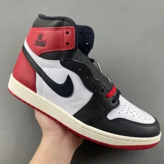Air Jordan 1 Vermelho Preto High-Top Com Painéis De Couro Tênis De Basquete