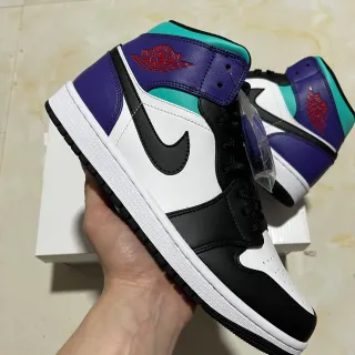 Air Jordan 1 White Purple High-Top Leather-Paneled Basketball Shoes