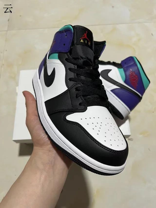 Air Jordan 1 White Purple High-Top Leather-Paneled Basketball Shoes 2