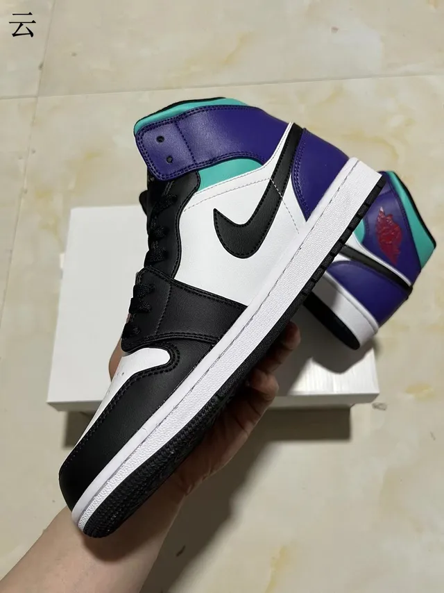 Air Jordan 1 White Purple High-Top Leather-Paneled Basketball Shoes 5