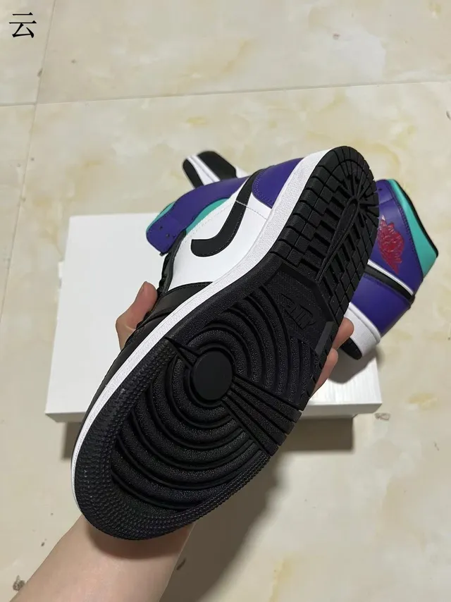 Air Jordan 1 White Purple High-Top Leather-Paneled Basketball Shoes 6