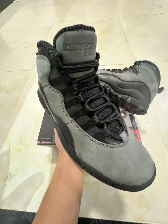 Air Jordan 10 Gray and Black Suede Leather Basketball Shoes 2