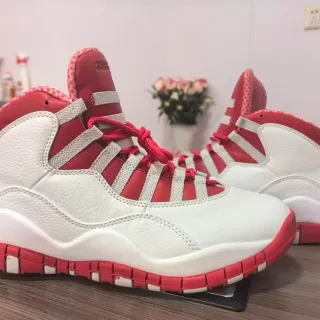 Air Jordan 10 Tênis de Basquete Branco e Vermelho de Cano Alto