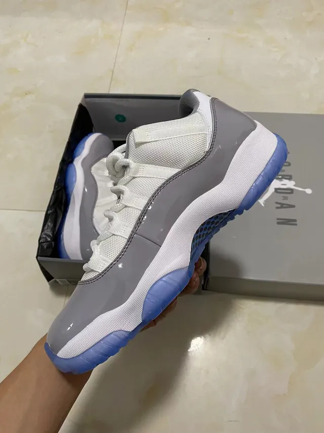 Air Jordan 11 White Cool Gray Blue Basketball Shoes 5