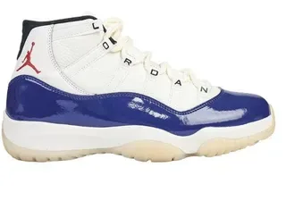 Air Jordan 11 Blanc/Bleu Royal Cuir Verni Chaussures de Basketball 4
