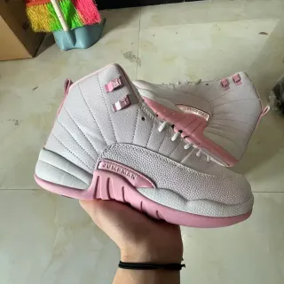 Air Jordan 12 Light Gray and Pink Basketball Shoes