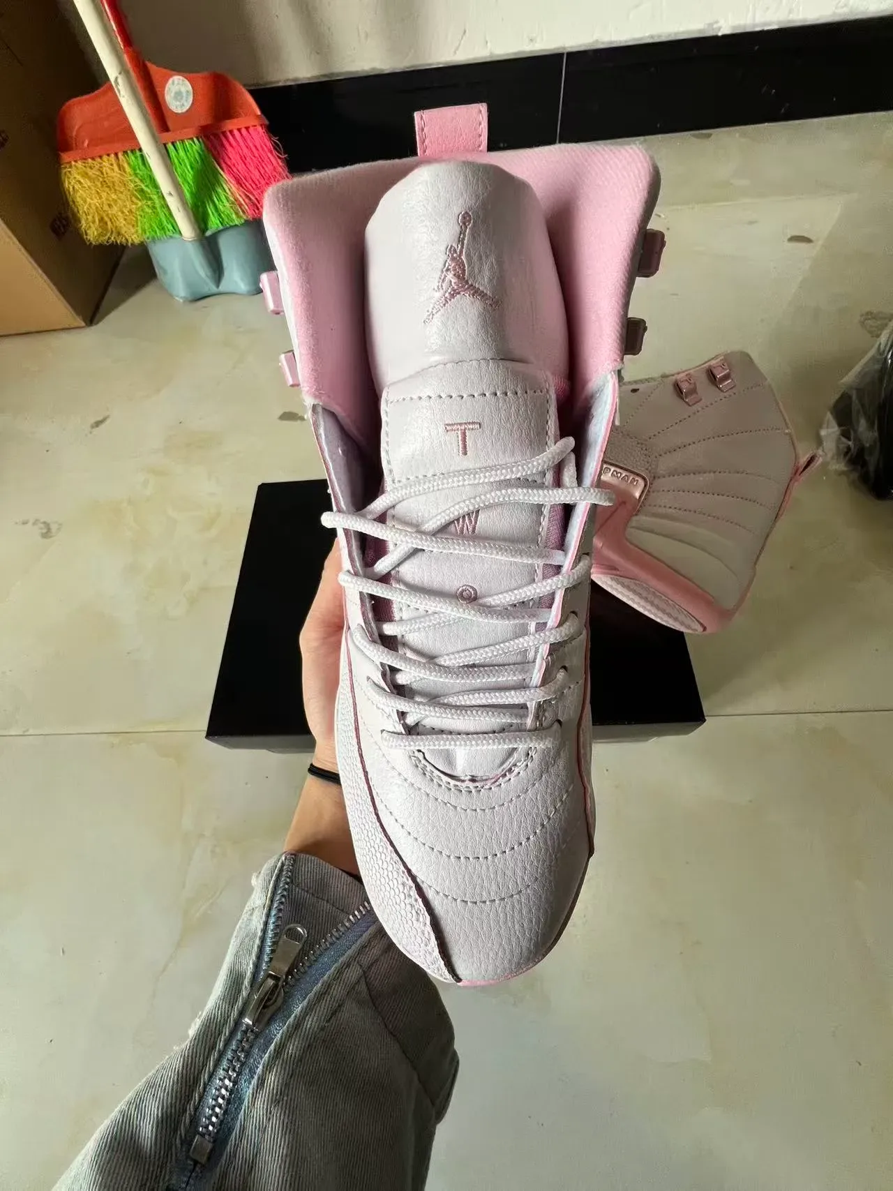 Air Jordan 12 Light Gray and Pink Basketball Shoes 3
