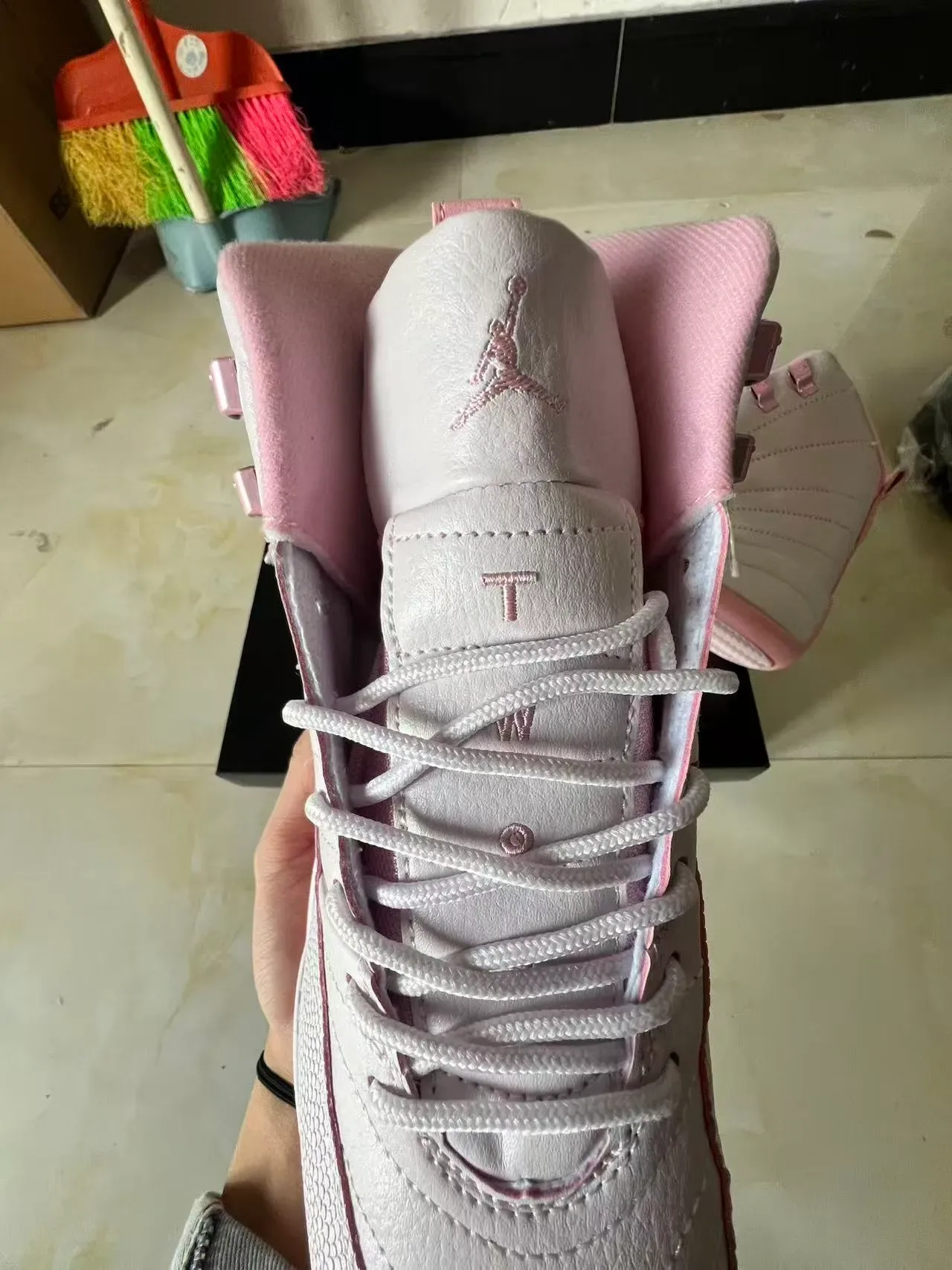 Air Jordan 12 Light Gray and Pink Basketball Shoes 4