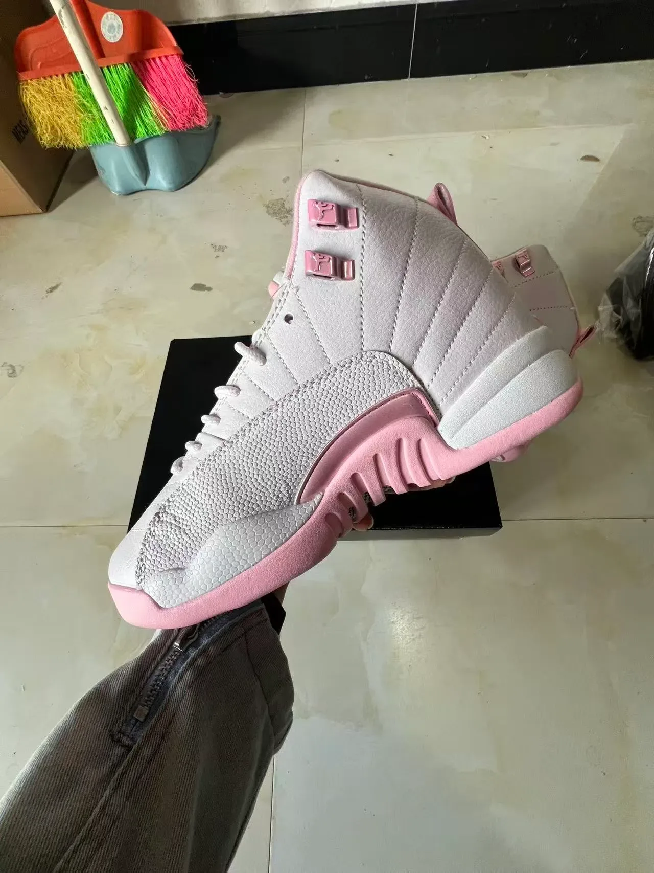 Air Jordan 12 Light Gray and Pink Basketball Shoes 5