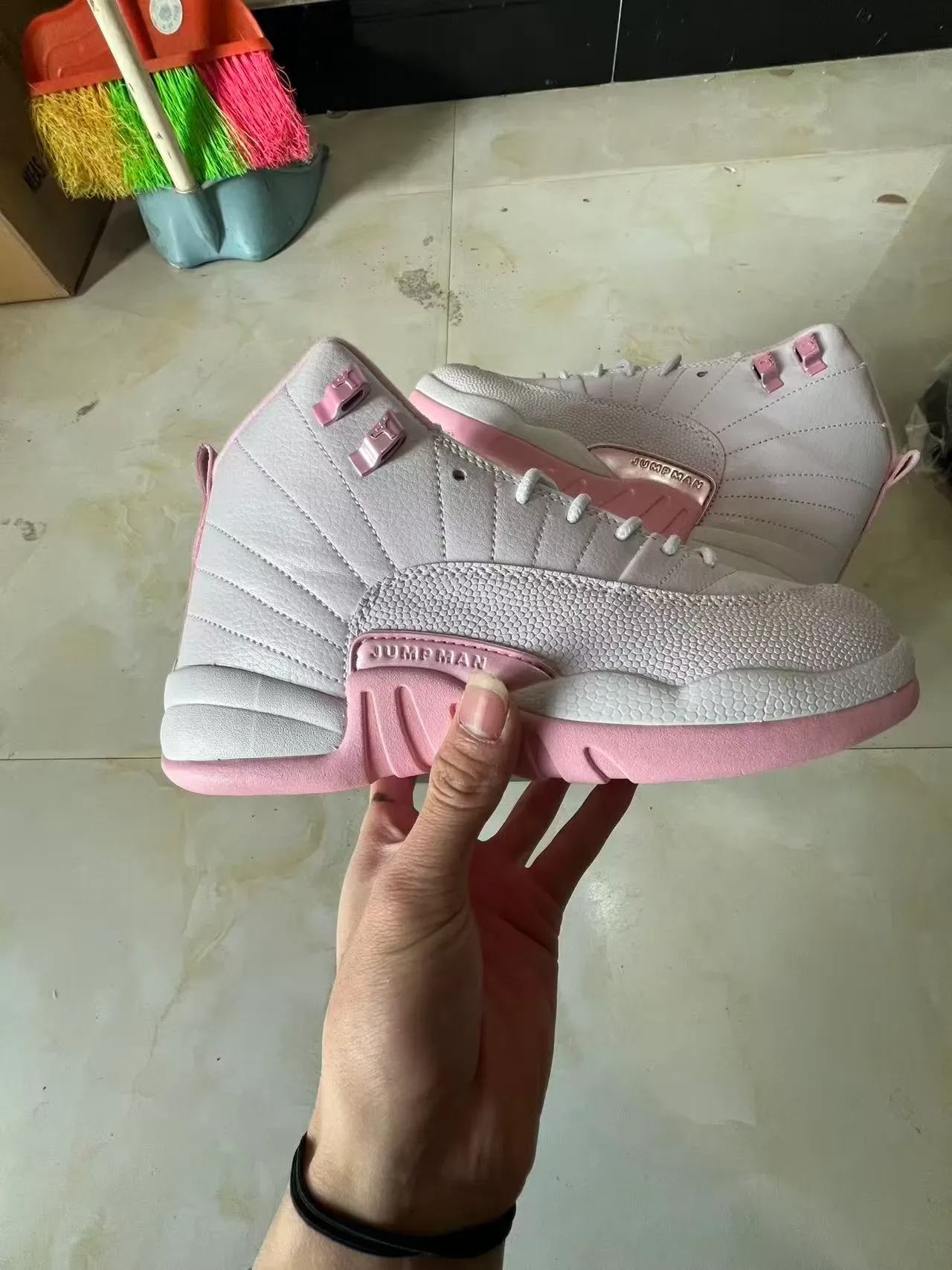 Air Jordan 12 Light Gray and Pink Basketball Shoes 7