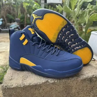 Air Jordan 12 Michigan Navy Blue and Yellow Basketball Shoes